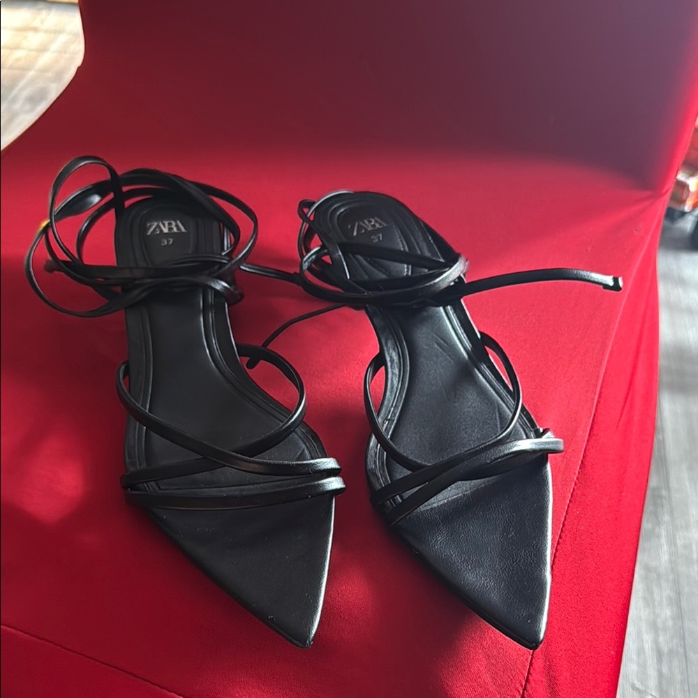 Zara Elegant Black Lace-Up Sandals
